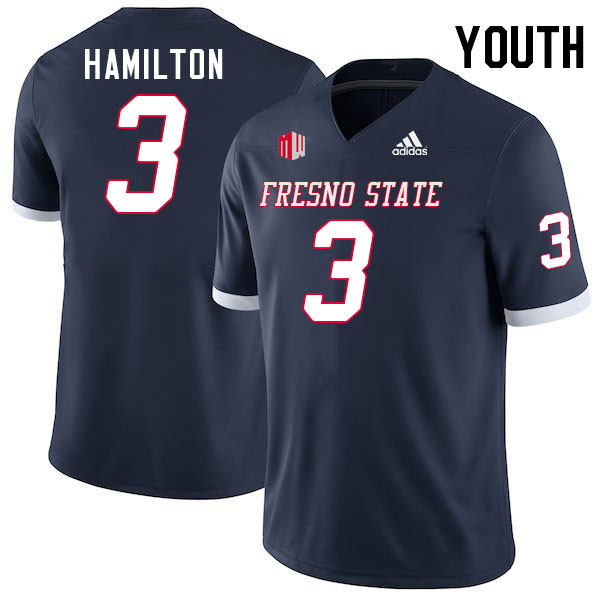 Youth #3 Al'zillion Hamilton Fresno State Bulldogs College Football Jerseys Stitched-Navy